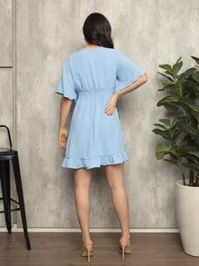vestido curto moda feminina manga moceco - Azul bebê - Visão 5