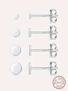 女士男士女孩用的925純銀耳釘,微小的平面點耳釘套裝,小圓盤耳釘,華麗的軟骨耳環圓形三角形耳針,4個尺寸可選(2mm/3mm/4mm/5mm) - 銀色 - 查看 2
