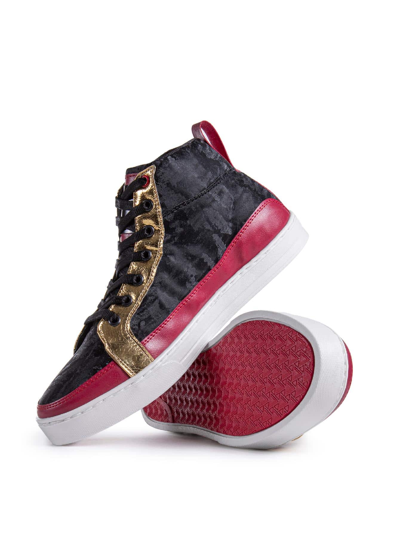 Tenis Bota Negro Texturizado Det Dorados, Rojos - Blanco - Ver 1