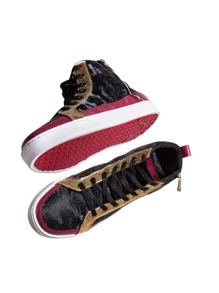 Tenis Bota Negro Texturizado Det Dorados, Rojos - Blanco - Ver 2