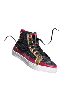 Tenis Bota Negro Texturizado Det Dorados, Rojos - Blanco - Ver 3