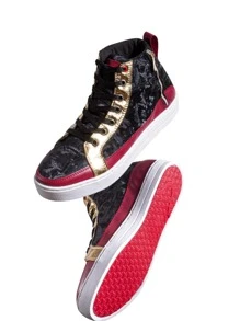 Tenis Bota Negro Texturizado Det Dorados, Rojos - Blanco - Ver 4