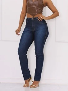 Women Jeans - 深色水洗藍 - 查看 3