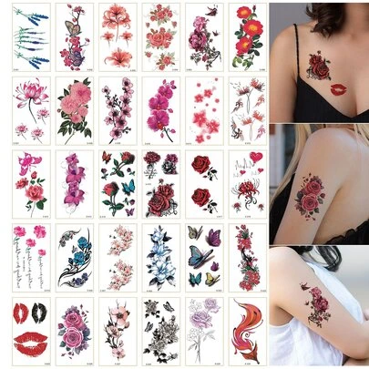 30Sheets Floral Pattern Water-Proof Tattoo Sticker Water-Proof Long Lasting Fake Tattoo