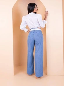 Women Jeans - 淺色水洗藍 - 查看 4