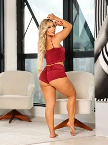 Women Pajama Sets - Màu Đỏ Sâu - Xem 2