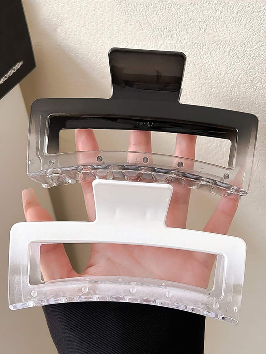 2pcs Minimalist Style Matte Frosted Black & Transparent White Hair Claw Clips (Large Size) Casual Hair Jaw Clip Hair Clamps Hair Clutch Hair Catcher Clip, School Stuff, College Fall Winter Hair Clip Hair Accessories For Women For Vacation Outfits Woman