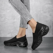 Recién Llegado, Zapatos De Baile Cuadrados De Moda, Informales, Cómodos, Ligeros, Transpirables, Elásticos, Sin Cordones, Con Cojín Grueso, Mayor Altura, Talla Grande Para Mujeres - Negro - Ver 2