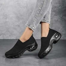 Recién Llegado, Zapatos De Baile Cuadrados De Moda, Informales, Cómodos, Ligeros, Transpirables, Elásticos, Sin Cordones, Con Cojín Grueso, Mayor Altura, Talla Grande Para Mujeres - Negro - Ver 3