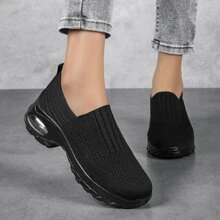 Recién Llegado, Zapatos De Baile Cuadrados De Moda, Informales, Cómodos, Ligeros, Transpirables, Elásticos, Sin Cordones, Con Cojín Grueso, Mayor Altura, Talla Grande Para Mujeres - Negro - Ver 4