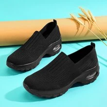 Recién Llegado, Zapatos De Baile Cuadrados De Moda, Informales, Cómodos, Ligeros, Transpirables, Elásticos, Sin Cordones, Con Cojín Grueso, Mayor Altura, Talla Grande Para Mujeres - Negro - Ver 5
