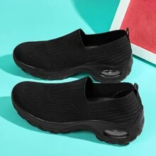 Recién Llegado, Zapatos De Baile Cuadrados De Moda, Informales, Cómodos, Ligeros, Transpirables, Elásticos, Sin Cordones, Con Cojín Grueso, Mayor Altura, Talla Grande Para Mujeres - Negro - Ver 7