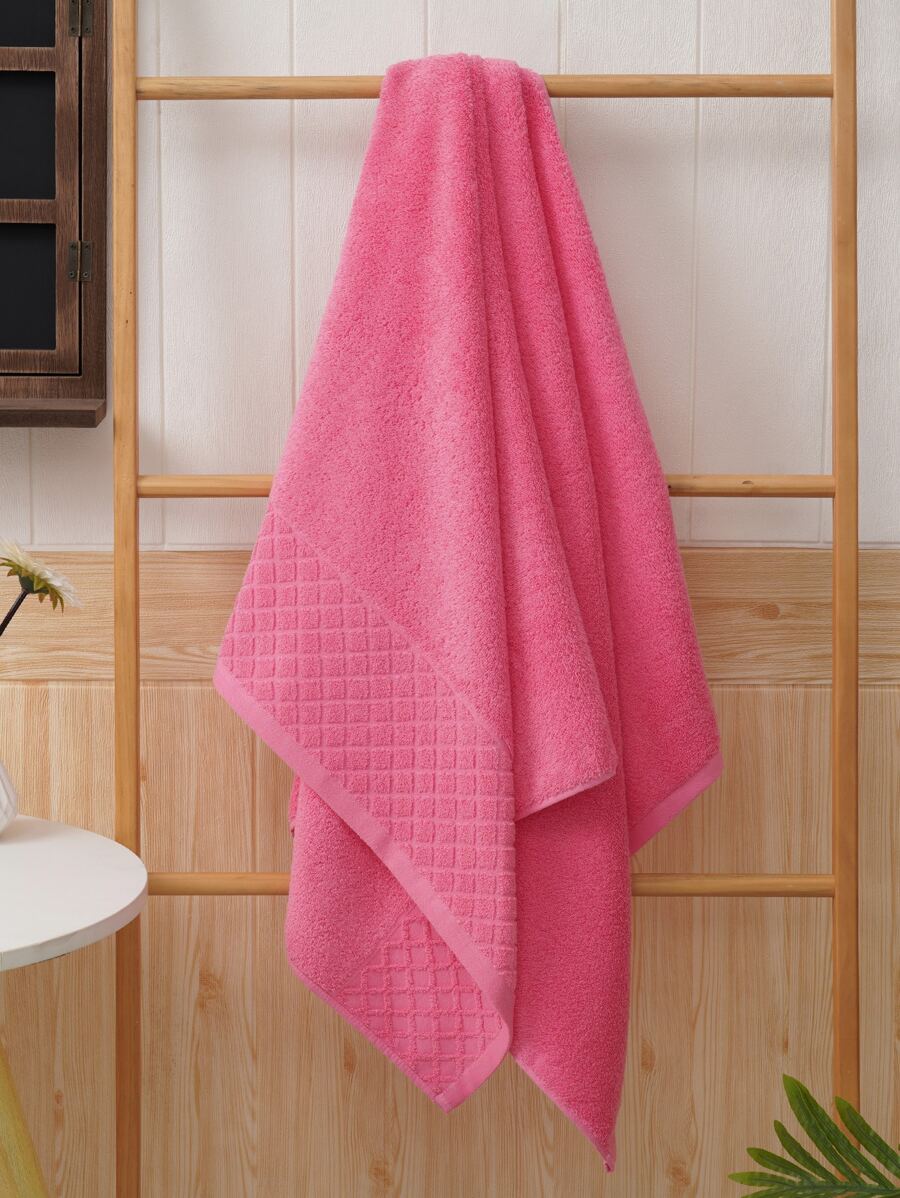 1pc Terry Checked Solid Color Bath Towel Or Hand Towel Home Use