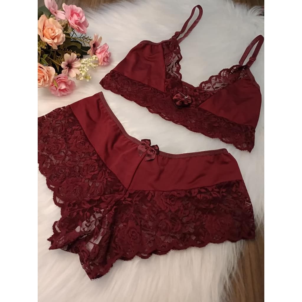 Women Bra & Panty Sets - 酒紅色 - 查看 1