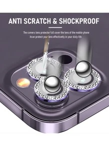 kit Pelicula Metal diamante de Camera proteção Lente Compativel IPhones XR 11 12 12mini 13 mini 13 14 15 pro pro max - Vermelho - Visão 4