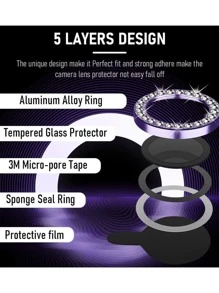 kit Pelicula Metal diamante de Camera proteção Lente Compativel IPhones XR 11 12 12mini 13 mini 13 14 15 pro pro max - Vermelho - Visão 3