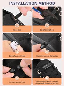 1pair Black Shoe Lace Buckle Locks Shoelace Clips, For Elastic Shoe Laces