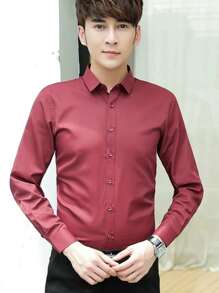 Men Shirts - Burgundy - View 1