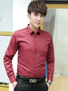 Men Shirts - Burgundy - View 2