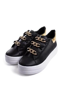 Tenis Negros Det Texturizado Dorados Con Cadena Style 07 - Blanco - Ver 2