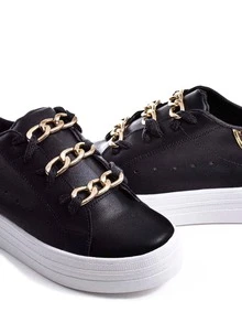 Tenis Negros Det Texturizado Dorados Con Cadena Style 07 - Blanco - Ver 3