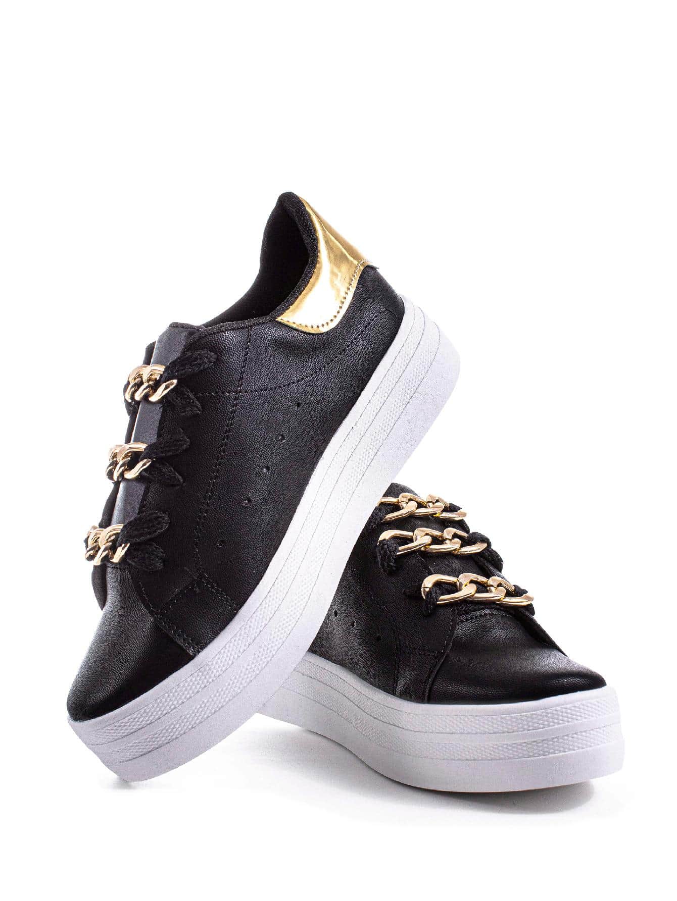 Tenis Negros Det Texturizado Dorados Con Cadena Style 07 - Blanco - Ver 1