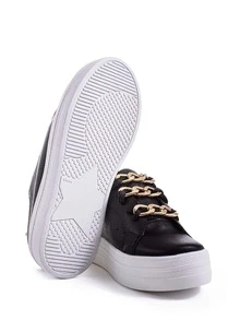 Tenis Negros Det Texturizado Dorados Con Cadena Style 07 - Blanco - Ver 4