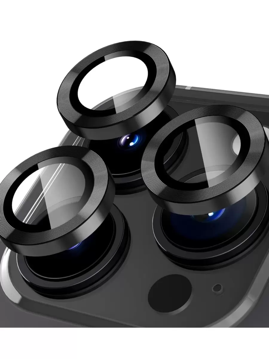 kit Pelicula Metal Liso de Camera proteção Lente Compativel para IPhone XR 11 12 12mini 13 mini 13 14 15 pro pro max - Preto - Visão 1