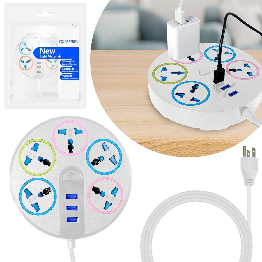 Multicontacto Circular 5 Conexiones 3 Puertos Usb 2500 Watts