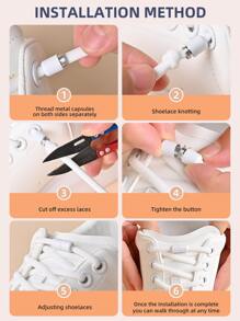 1 par de Hebillas de cápsula de encaje blanco con clip antideslizante, para cordones elásticos - Blanco - Ver 3