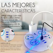 Multicontacto Circular 5 Conexiones 3 Puertos Usb 2500 Watts