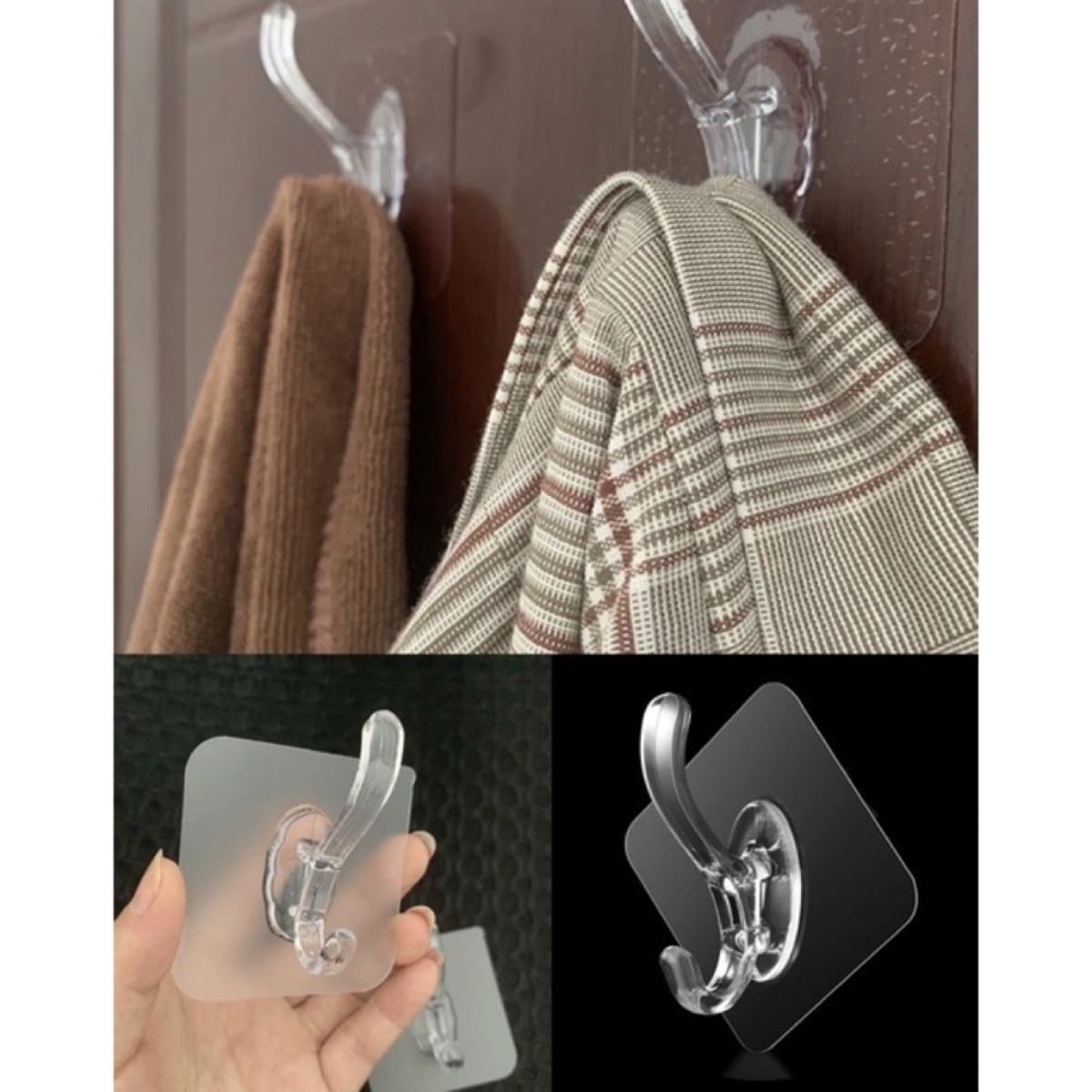 Kit 5 Unidades Gancho de chifre transparente forte, gancho autoadesivo de cristal sem rastros, cabide de roupas, porta de casa, suspensão de parede - cor tansparente - Visão 1