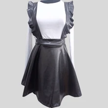 Overol Jumper de Falda Mujer Mono Jumpsuit de vinipiel Para Dama Casual Falda overol con blusa de manga larga olanes circular - Negro - Ver 7