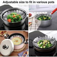 1pc Stainless Steel 3-Leg Steamer Pot, Collapsible Lotus Flower Shaped Steamer Rack, Kitchen Steaming Plate With Draining Tray - Silver - View 2
