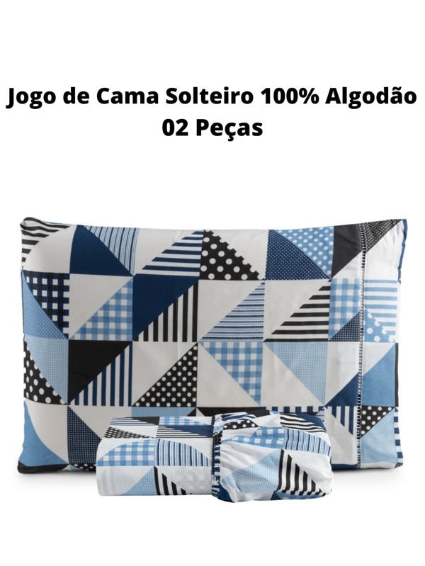 Kit Roupa de Cama Solteiro Estampado Lençol com Elástico e Fronha Ponto Palito Multicolorido Geométrico Colcha Capa Porta Travesseiro 2 Peças Algodão Combo Jogo Cobre Leito Hotel Pousada