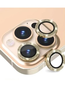 kit Pelicula Metal Brilhante de Camera proteção Lente Compativel para IPhone  XR 11 12 12mini 13 mini 13 14 pro pro max - Dourado - Visão 1