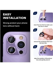 kit Pelicula Metal Brilhante de Camera proteção Lente Compativel para IPhone  XR 11 12 12mini 13 mini 13 14 pro pro max - Dourado - Visão 2