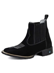 Kit Bota Masculina RR Botas Texana Country Em Couro Com Bordado Bico Quadrado Fechamento Elástico Com Carteira