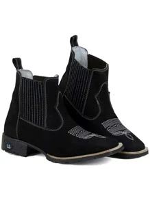 Kit Bota Masculina RR Botas Texana Country Em Couro Com Bordado Bico Quadrado Fechamento Elástico Com Carteira