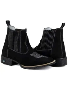 Kit Bota Masculina RR Botas Texana Country Em Couro Com Bordado Bico Quadrado Fechamento Elástico Com Carteira