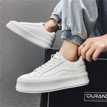 Men's Chunky Sneakers With Elevated Heel, Casual Sports Shoes, Thick Sole, Popular Design - White - View 3
