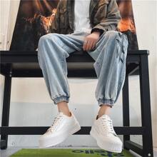 Men's Chunky Sneakers With Elevated Heel, Casual Sports Shoes, Thick Sole, Popular Design - White - View 2