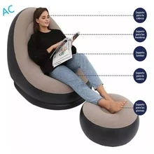 Sillon sofa inflable con reposapies para ocio descanso - Negro - Ver 3