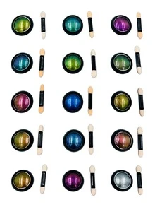 1 Set de 3 PZ de polvos de aurora efecto de ojo de gato uñas tonos diferentes variados y lindos colores al azar - Multicolor - Ver 3