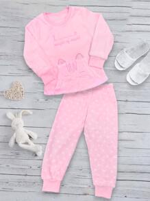 WARM LONG SLEEVE PAJAMAS WITH CAT BAG - Baby Pink - View 2