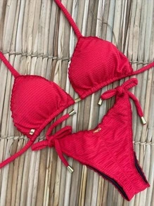 Women Bikini Sets - 紅色 - 查看 3