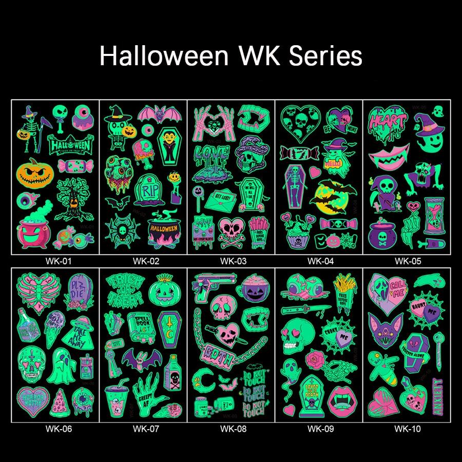 10pcs Halloween Cartoon Style Luminous Waterproof Temporary Tattoos For Kids, Pumpkin Face Design Party Sticker - Multicolor - View 1