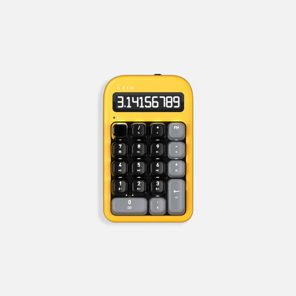 Azio IZO Wireless Numpad / Standalone Calculator (Red Switch), USB/Bluetooth - Yellow - View 1