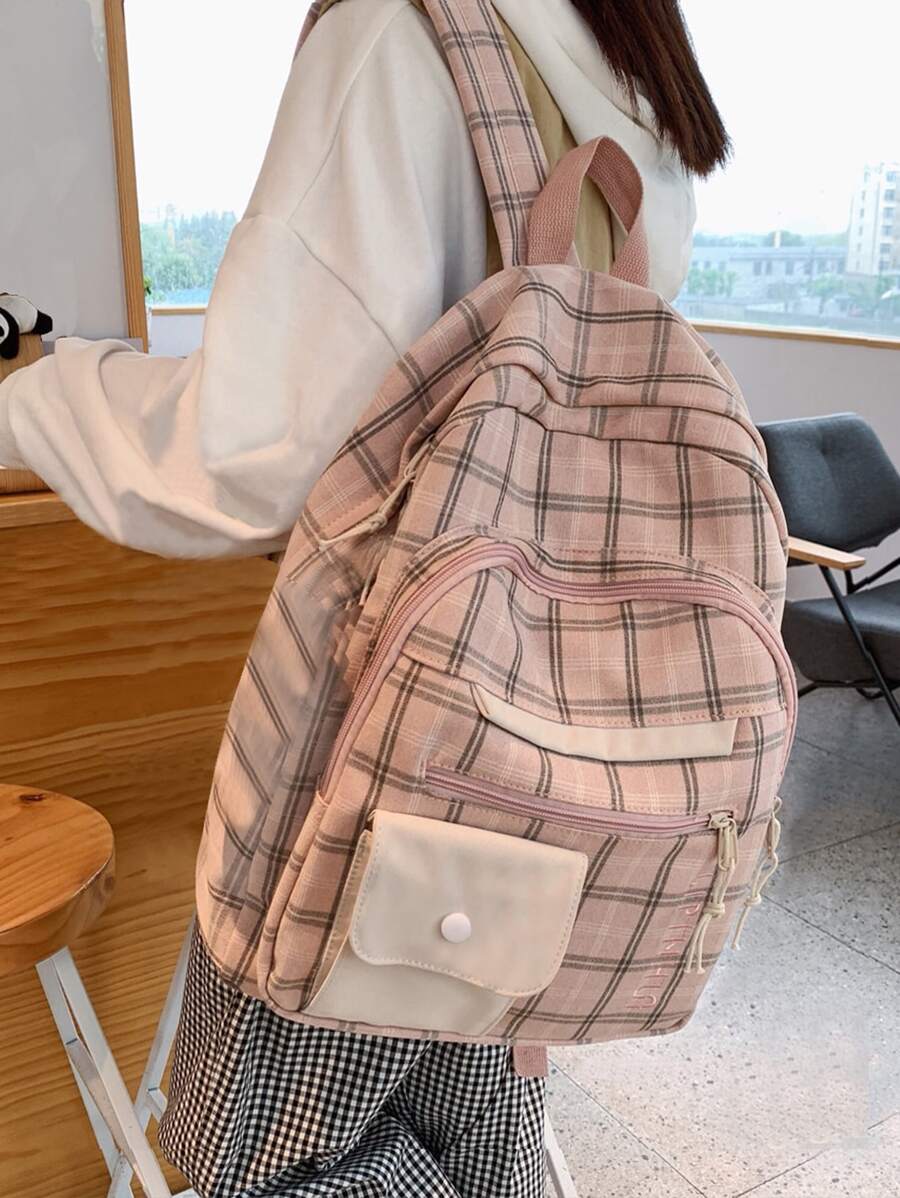 格紋字母刺繡功能背包 - 彩色 - 查看 1