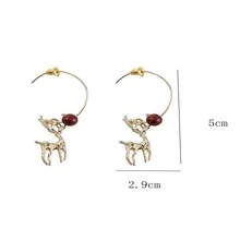 1 對聖誕 C 形馴鹿設計百搭吊墜耳環禮物 - 彩色 - 查看 3